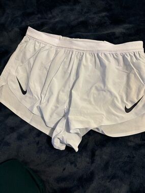 Men’s Nike White Running Shorts with Blue Logo Accents